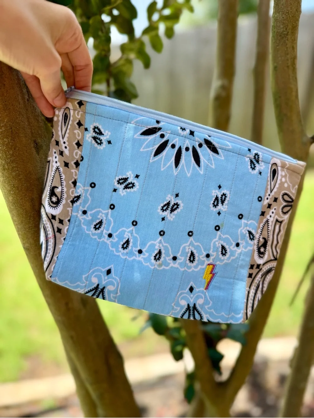 NEW Light Blue Bandana Pouch with Zipper. Handmade